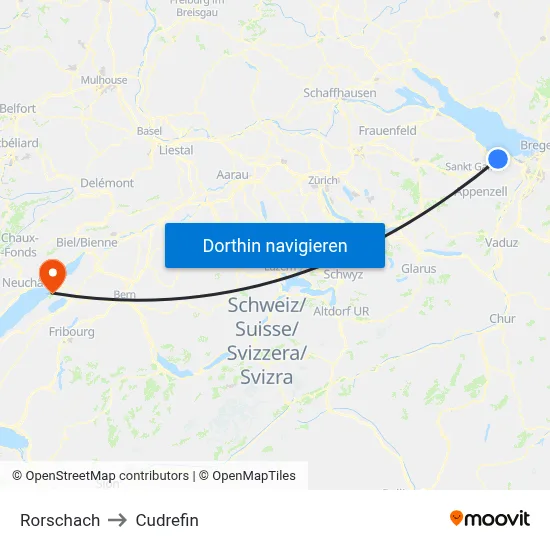 Rorschach to Cudrefin map
