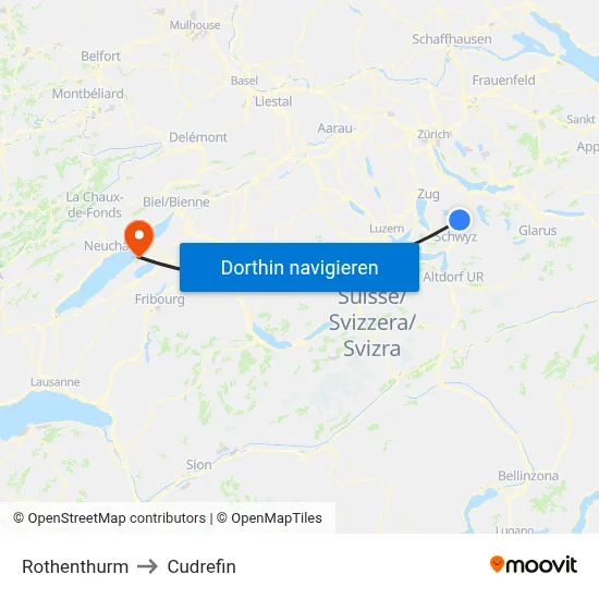 Rothenthurm to Cudrefin map
