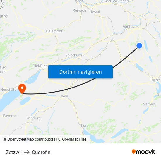 Zetzwil to Cudrefin map