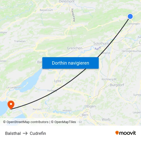 Balsthal to Cudrefin map