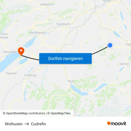 Wolhusen to Cudrefin map