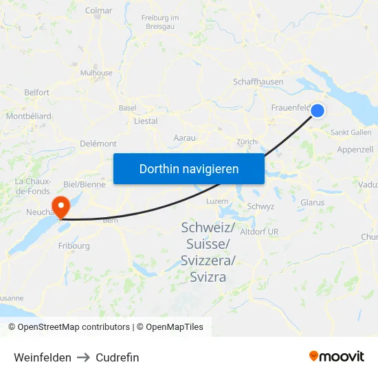 Weinfelden to Cudrefin map