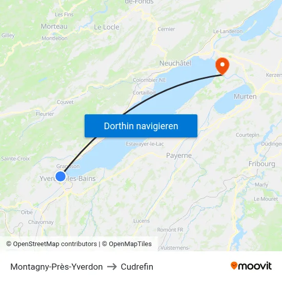 Montagny-Près-Yverdon to Cudrefin map