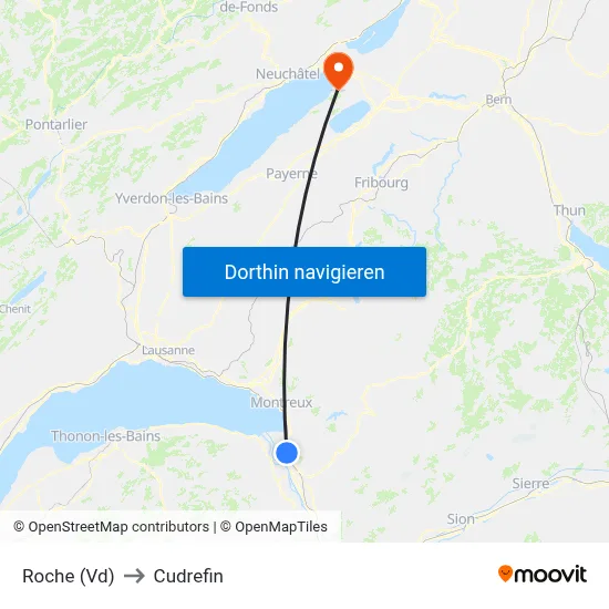 Roche (Vd) to Cudrefin map