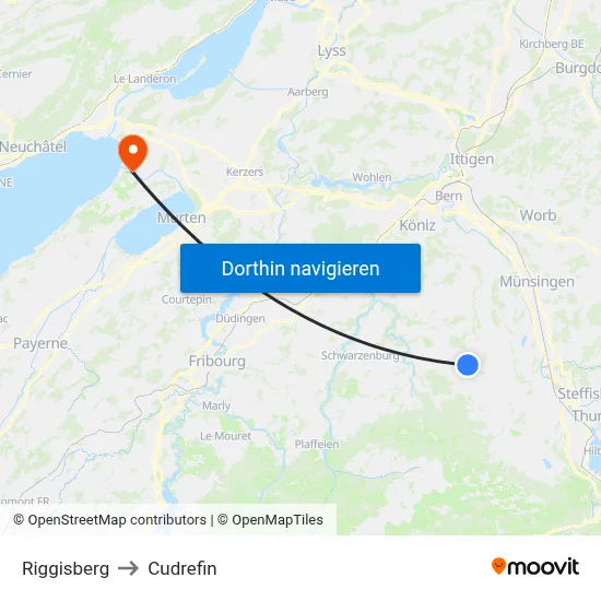 Riggisberg to Cudrefin map