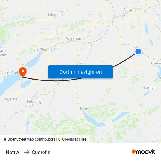 Nottwil to Cudrefin map