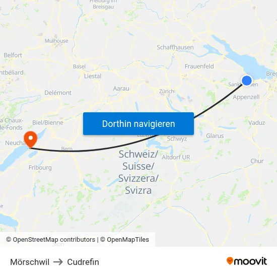 Mörschwil to Cudrefin map