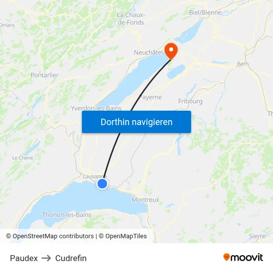 Paudex to Cudrefin map
