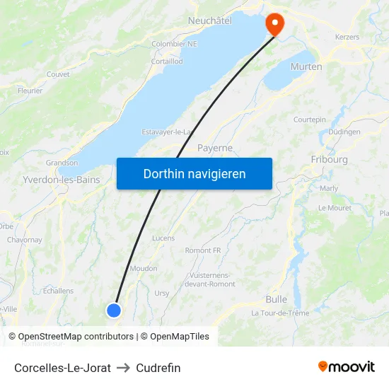 Corcelles-Le-Jorat to Cudrefin map