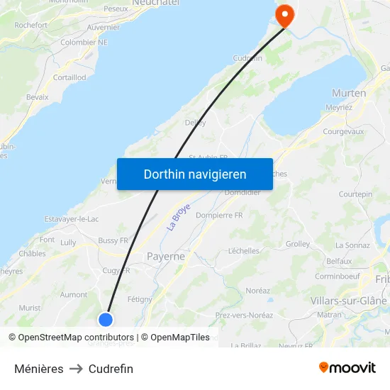 Ménières to Cudrefin map