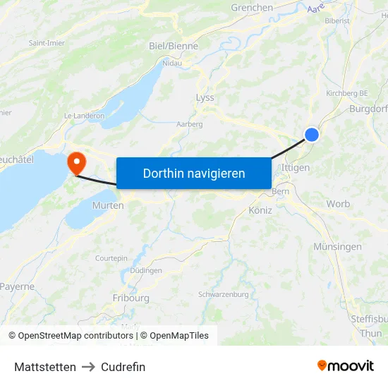 Mattstetten to Cudrefin map