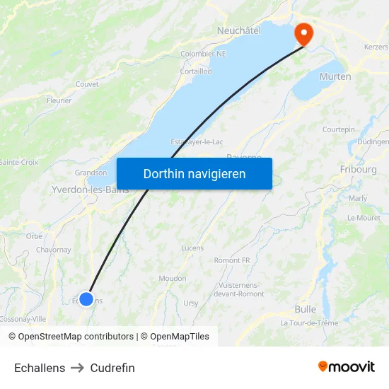 Echallens to Cudrefin map