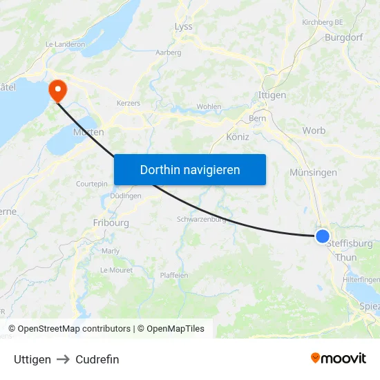 Uttigen to Cudrefin map