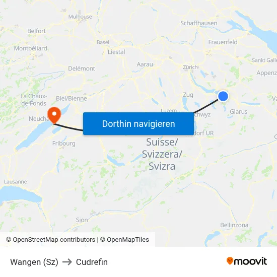 Wangen (Sz) to Cudrefin map