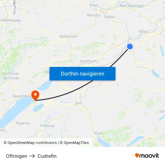 Oftringen to Cudrefin map