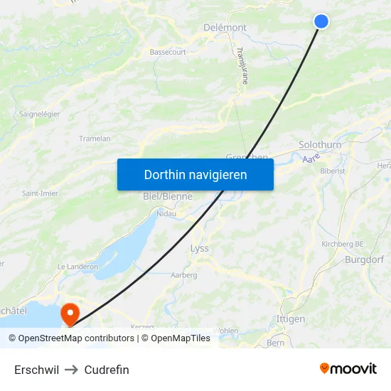 Erschwil to Cudrefin map