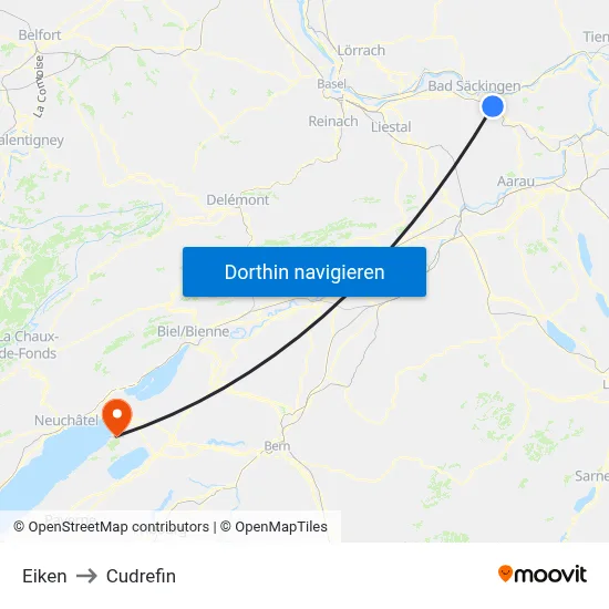 Eiken to Cudrefin map