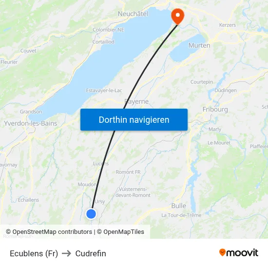 Ecublens (Fr) to Cudrefin map