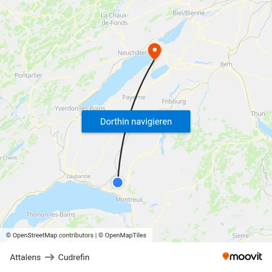 Attalens to Cudrefin map