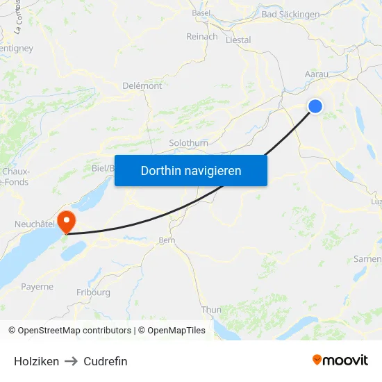 Holziken to Cudrefin map