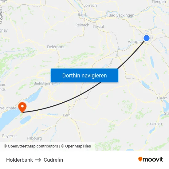 Holderbank to Cudrefin map