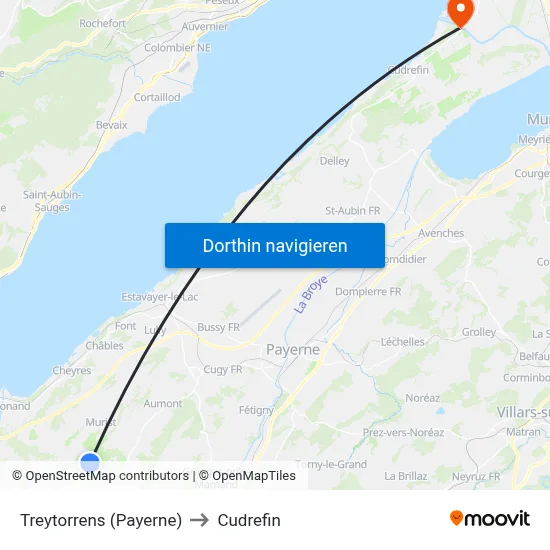 Treytorrens (Payerne) to Cudrefin map