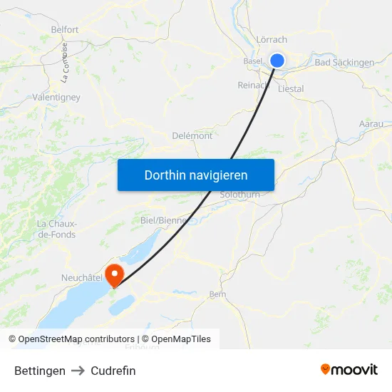 Bettingen to Cudrefin map