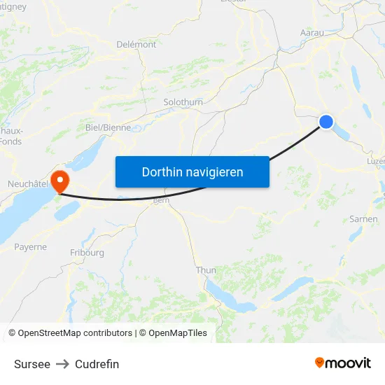 Sursee to Cudrefin map