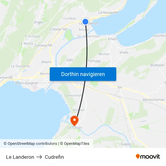 Le Landeron to Cudrefin map