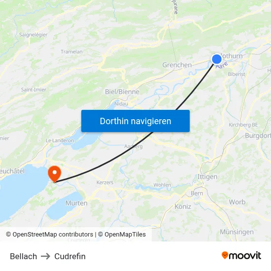 Bellach to Cudrefin map