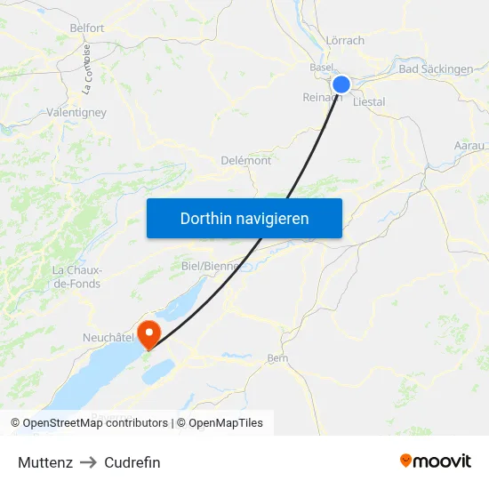 Muttenz to Cudrefin map