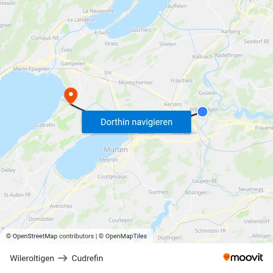 Wileroltigen to Cudrefin map