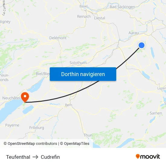 Teufenthal to Cudrefin map