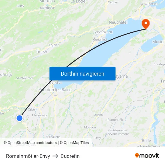 Romainmôtier-Envy to Cudrefin map