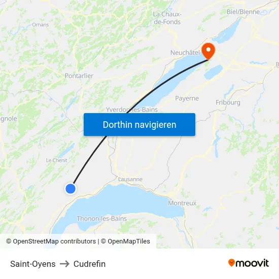Saint-Oyens to Cudrefin map
