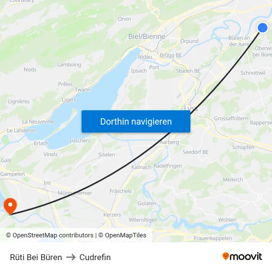 Rüti Bei Büren to Cudrefin map
