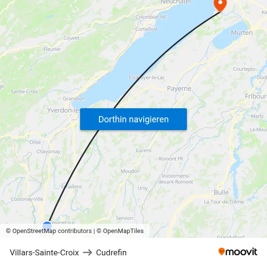 Villars-Sainte-Croix to Cudrefin map
