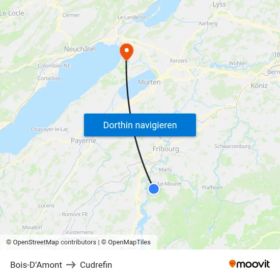 Bois-D’Amont to Cudrefin map