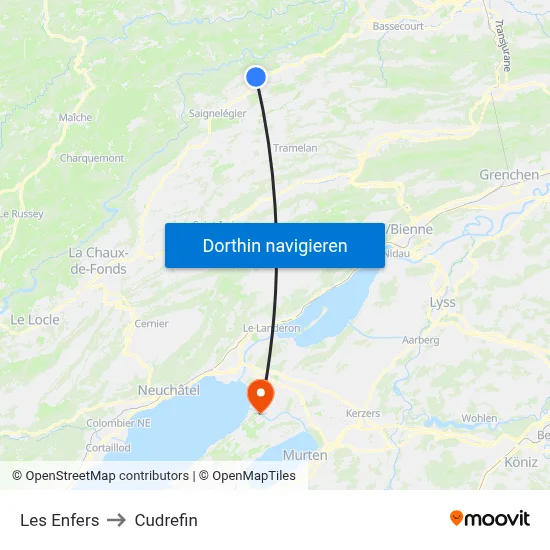 Les Enfers to Cudrefin map
