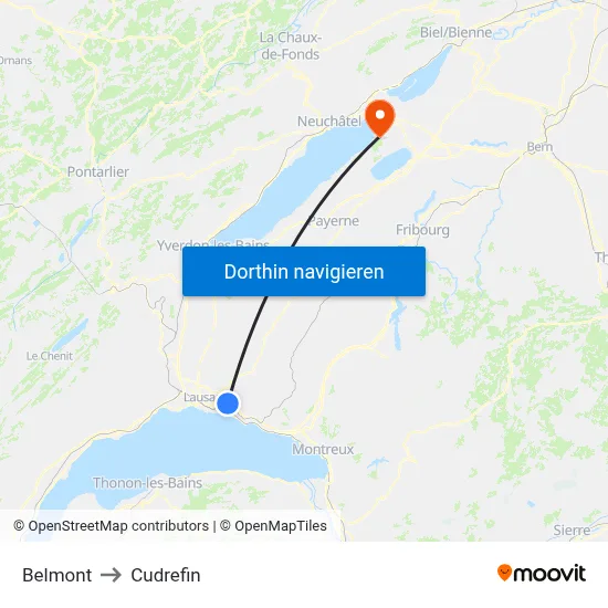 Belmont to Cudrefin map
