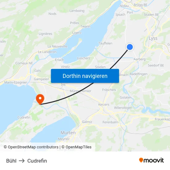 Bühl to Cudrefin map