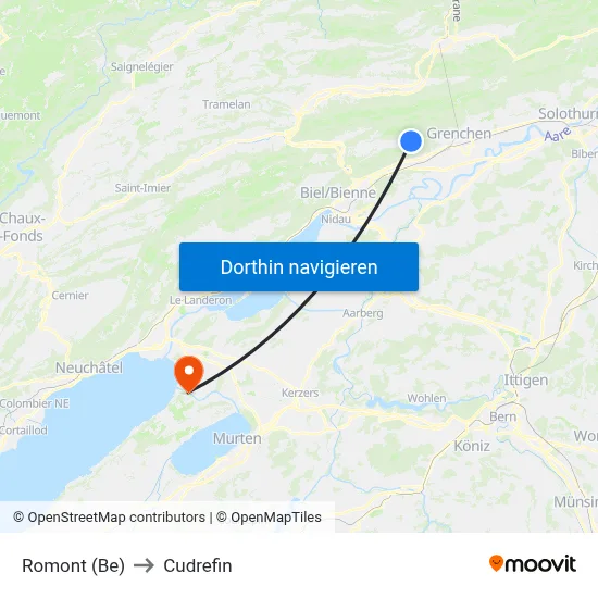 Romont (Be) to Cudrefin map