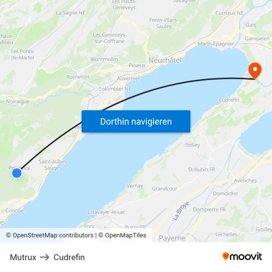 Mutrux to Cudrefin map