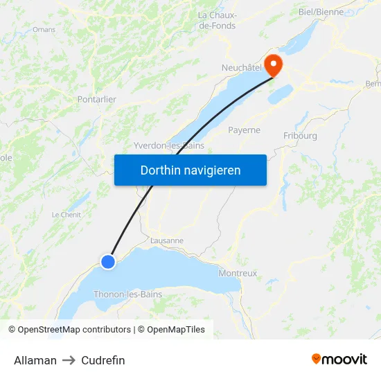 Allaman to Cudrefin map