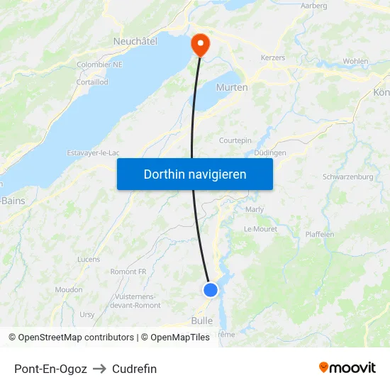 Pont-En-Ogoz to Cudrefin map