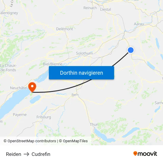 Reiden to Cudrefin map