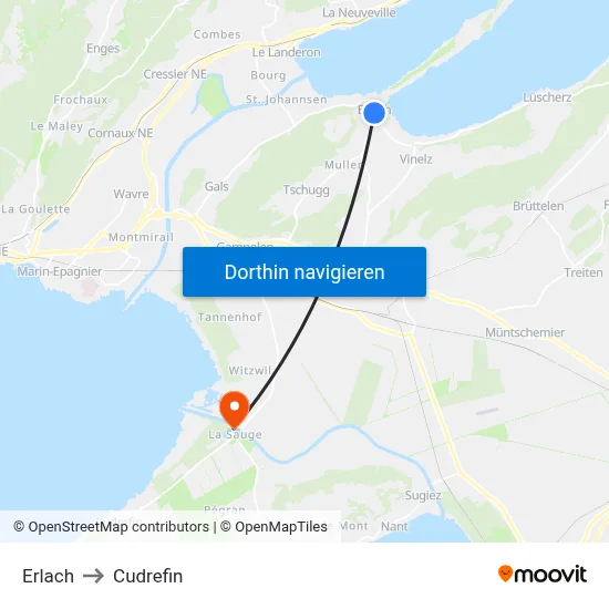 Erlach to Cudrefin map