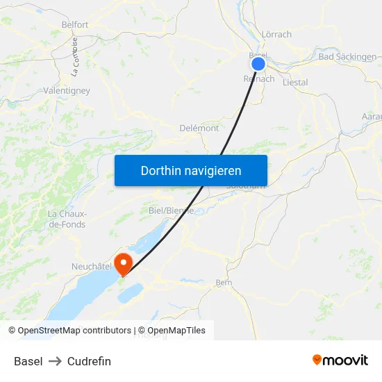 Basel to Cudrefin map