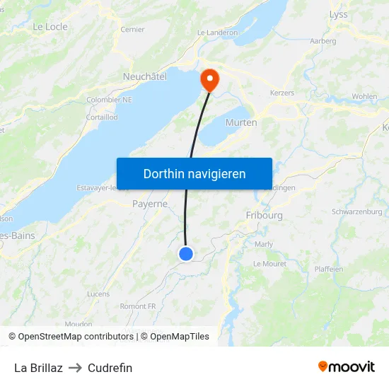 La Brillaz to Cudrefin map