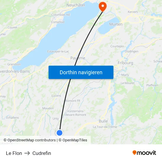 Le Flon to Cudrefin map